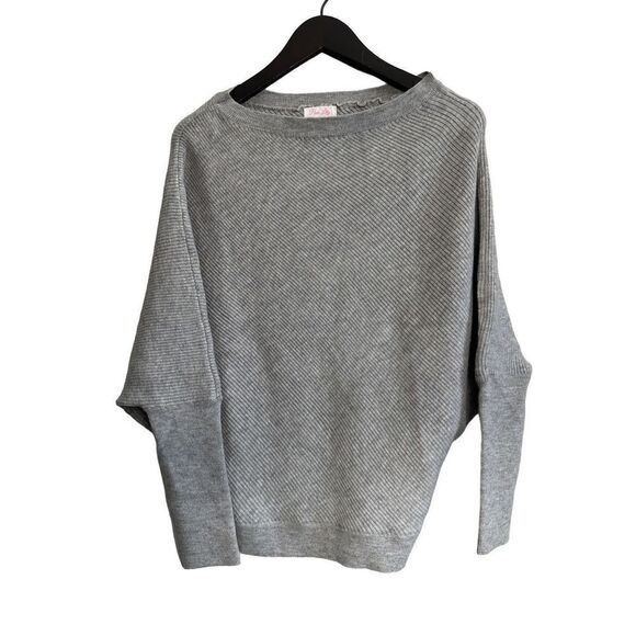 Pink Lily feeling your best off the shoulder gray rubbed sweater size large - Picture 3 of 9